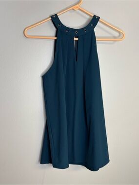 Maurices Teal Halter Tank Top with Grommet Neckline
